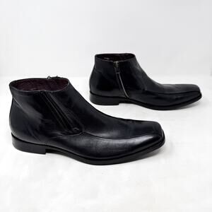 [Johnston & Murphy] Black Leather Square Toe Dress Boots Side Zip Ankle Size 9.5